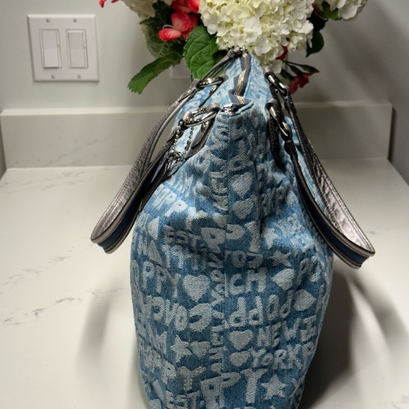 Coach 16988 Poppy Denim Blue and Silver Tote Shoulder Bag - Picture 8 of 16